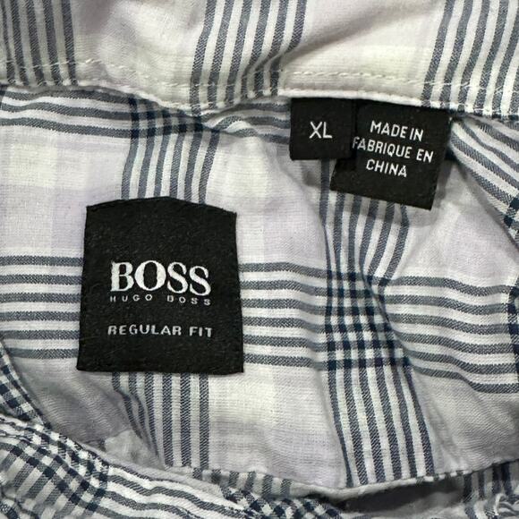 HUGO BOSS Button Up Shirt Mens XL Blue Purple White Plaid 100% Cotton Quiet Lux - Picture 6 of 7